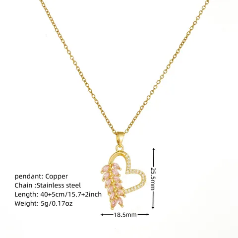 Modern Titanium Steel Heart Swan Pendant Necklace For Women PVD Gold Plated Zirconia Copper Tassel Love Jewelry