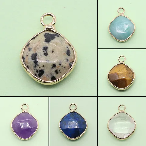 Natural Stone Diamond Pendant Gold Plated Copper Edge Geometric Charm DIY Necklace Jewelry Accessories For Women
