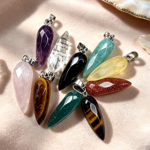 Pendentif Cône Facetté en Pierre Naturelle Charme Cristal de Balle Accessoires de Bijoux DIY