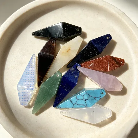 Natural Stone Octahedral Three Dimensional Diamond Pointed Cone Pendulum Pendant DIY Jewelry Accessories
