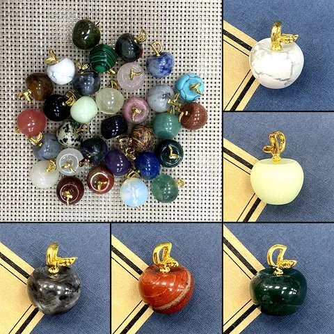 Naturstein Apfel Anhänger Kristall Achat Frucht Anhänger Halskette DIY Schmuckherstellung Weihnachten Geschenk Für Damen