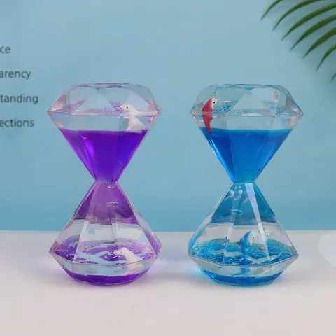 Creatieve Diamant Vloeibare Olie Zandloper Bureaublad Ornament Transparant Acryl Stressverlichtende Timer Cadeau voor Kantoor Thuis