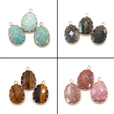 Naturstein Oval Facettiert Tigerauge Anhänger Galvanisiert Kupfer Krallenfassung Charms Für DIY Schmuckherstellung Halsketten Damen
