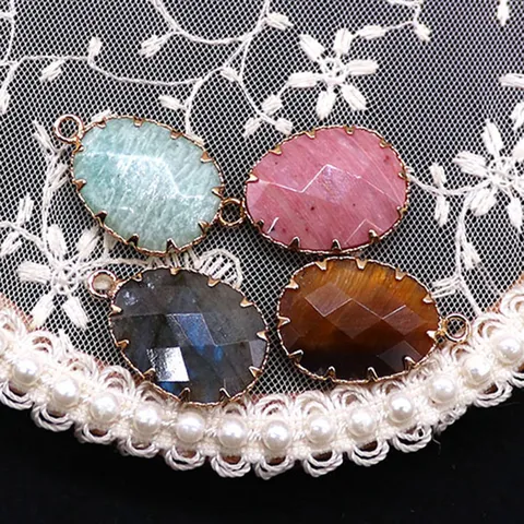 Naturstein Oval Facettiert Tigerauge Anhänger Galvanisiert Kupfer Krallenfassung Charms Für DIY Schmuckherstellung Halsketten Damen