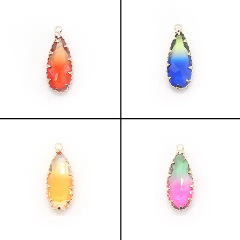 Verlauf Kristall Glas Wassertropfen Anhänger Kupfer Galvanisiert DIY Schmuckherstellung Kette Zubehör Damen Geschenk