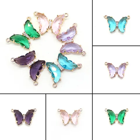 Schmetterling Glas Kristall Anhänger Kupfer Strass Verbinder Für DIY Halskette Armband Pulloverkette Schmuckherstellung Zubehör