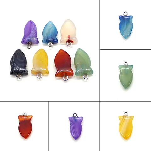 Natural Striped Agate Fish Shaped Pendant With Copper Bail DIY Jewelry Making Charm For Necklace Sweater Chain Accessories