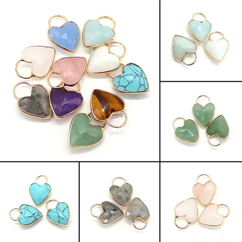 Naturstein Herz Anhänger Facettiert Edelstein Galvanisierte Kupferschlaufe Herzform Charm Für DIY Halskette Schmuckherstellung Damen