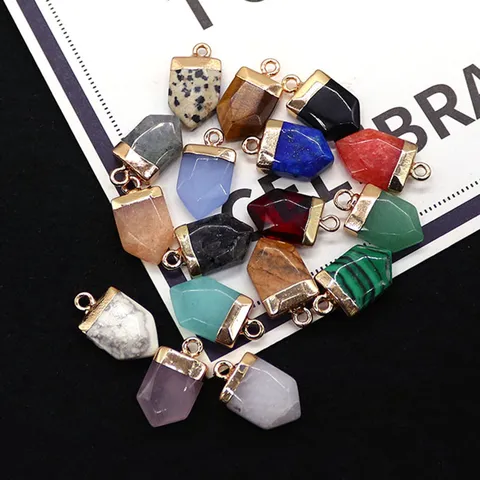 Pendente Ciondolo a Scudo Sfaccettato in Pietra Naturale Con Anello in Rame Galvanico per Accessori Creazione Gioielli Collana DIY