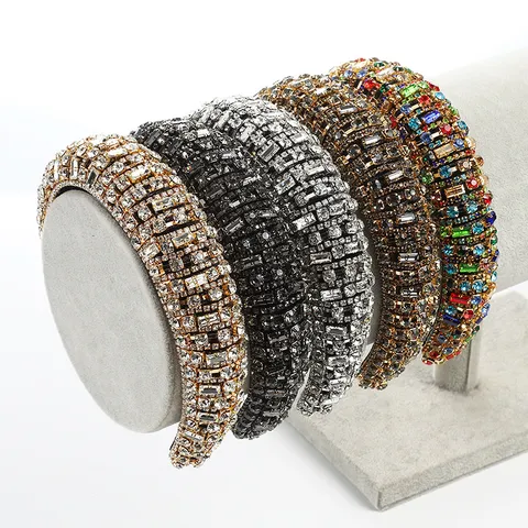 Baroque Rhinestone Padded Headband For Women Vintage Crystal Sponge Hairband Wide Bling Hair Accessories Luxury Padded Crown