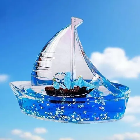 Acryl Vloeibaar Drijfzand Zeilboot Ornament Creatieve Drijvende Drijvende Fles Desktop Decor Stressverlichting Cadeau Voor Thuis Kantoor