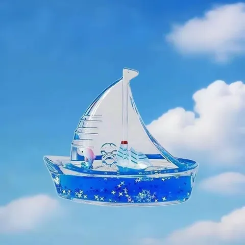 Acryl Vloeibaar Drijfzand Zeilboot Ornament Creatieve Drijvende Drijvende Fles Desktop Decor Stressverlichting Cadeau Voor Thuis Kantoor