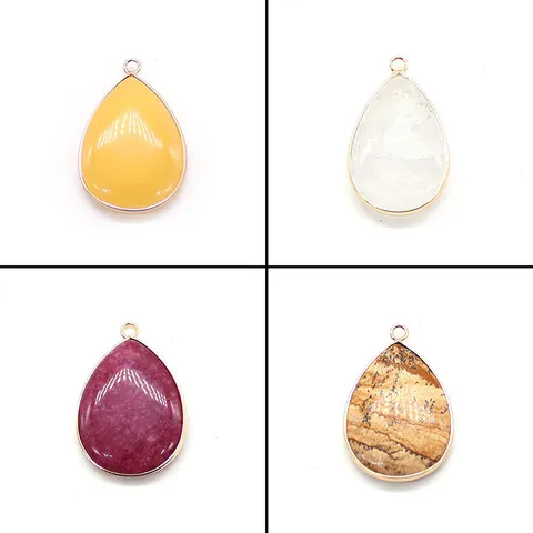 Traanvormige Natuursteen Hanger Met Vergulde Rand DIY Sieraden Benodigdheden Voor Kettingen Vrouwen Mode Steen Hangers