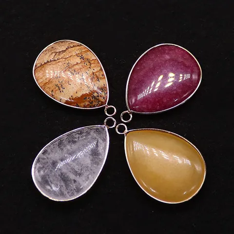 Traanvormige Natuursteen Hanger Met Vergulde Rand DIY Sieraden Benodigdheden Voor Kettingen Vrouwen Mode Steen Hangers
