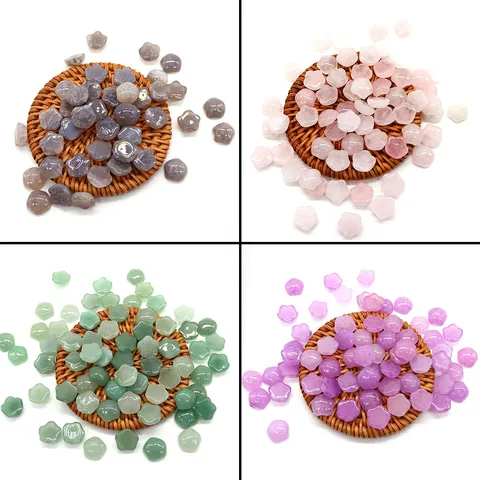 Natural Stone Flower Beads No Hole Rose Quartz Green Aventurine Agate Floral Carved Stones DIY Jewelry Making Accessories For Necklace Bracelet