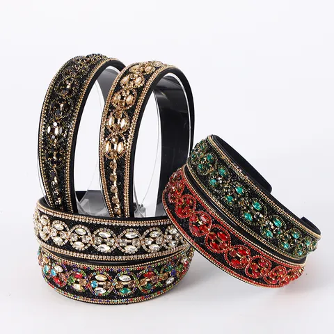 Baroque Rhinestone Padded Headband For Women Vintage Heavy Work Crystal Hair Hoop Fashion Banquet Party Hair Accessories