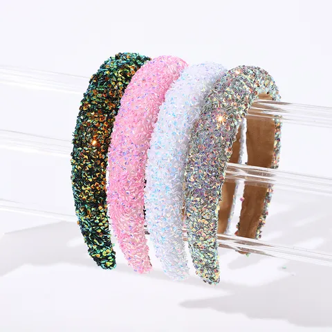 Eleganter Glitzer Strass Stirnband High Top Breit Gepolstert Haarband Funkelnd Pailletten Kopfschmuck Mode Haarschmuck Für Damen Party Kopfbedeckung