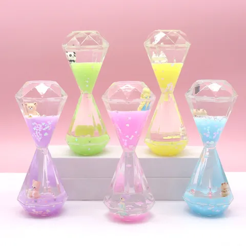 Vloeibare Zandloper Timer Acryl Diamant Desktop Ornament Vloeiende Olie Beweging Speeltje Stressverlichting Cadeau