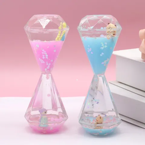 Vloeibare Zandloper Timer Acryl Diamant Desktop Ornament Vloeiende Olie Beweging Speeltje Stressverlichting Cadeau