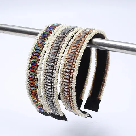 Cerchietto in Tessuto con Perle Artificiali e Strass Stile Etnico Bordo Stretto Geometrico Cerchio per Capelli per Festa Donna
