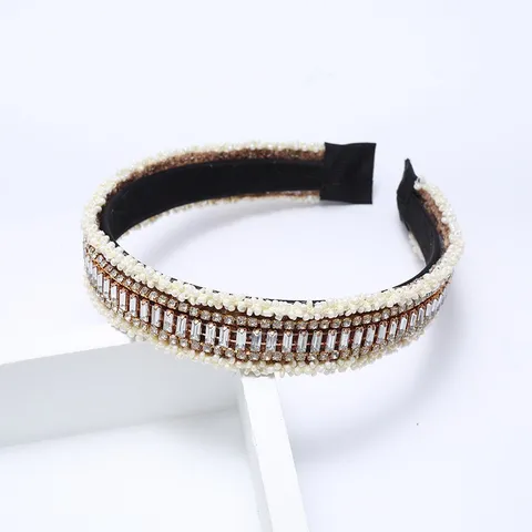 Cerchietto in Tessuto con Perle Artificiali e Strass Stile Etnico Bordo Stretto Geometrico Cerchio per Capelli per Festa Donna