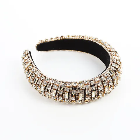 Baroque Rhinestone Padded Headband For Women Vintage Crystal Sponge Hairband Wide Bling Hair Accessories Luxury Padded Crown