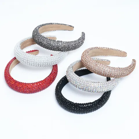 Women's European Style Rhinestone Pearl Headband Elegant Full Wrap Handmade Hair Band Fashion Party Hair Accessories