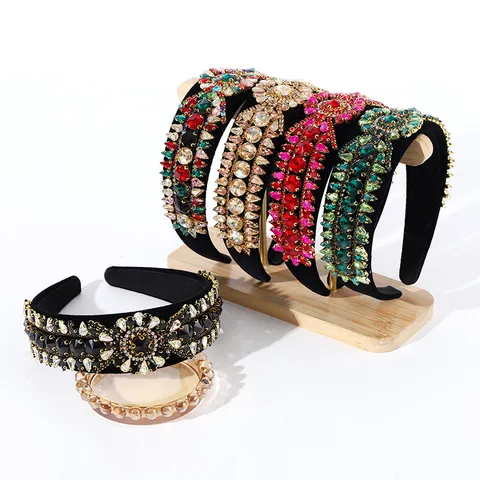 Diadema Barroca Vintage de Terciopelo con Diamantes de Imitación para Mujer Estilo Palacio Retro Acolchada con Cristales Boda Fiesta