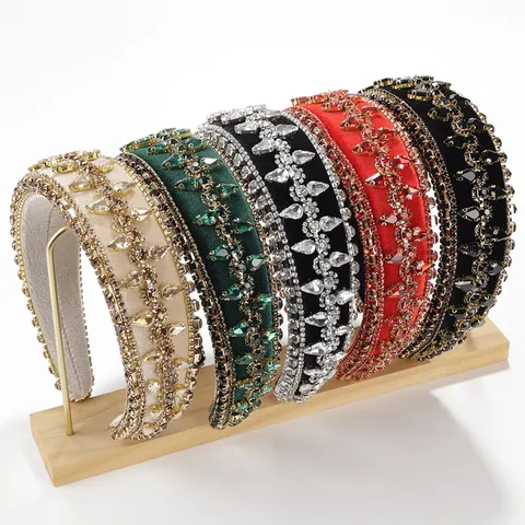 Diadema Barroca Acolchada de Strass Elegante Banda para Cabello de Esponja de Terciopelo Accesorios de Pelo Estilo Palacio de Lujo