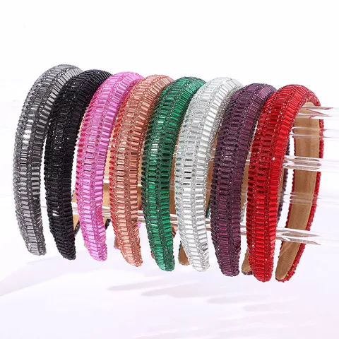 Fashion Rhinestone Padded Headband For Women Sweet Cool High Volumizing Top Sparkly Crystals Thick Sponge Hairband Party Hair Accessories
