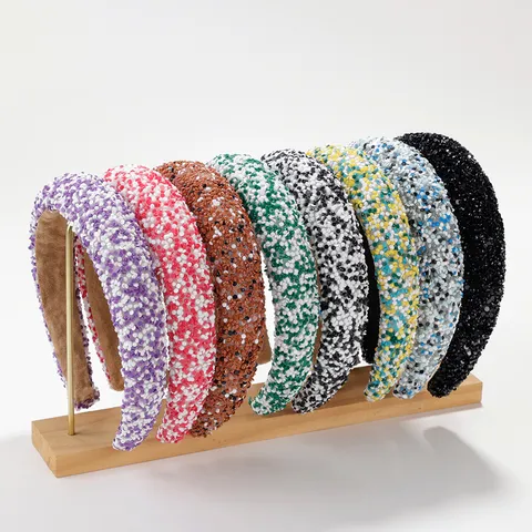 Diadema Acolchada de Lentejuelas Barrocas Vintage Para Mujer Banda Para el Cabello de Esponja Ancha Accesorios Para el Cabello