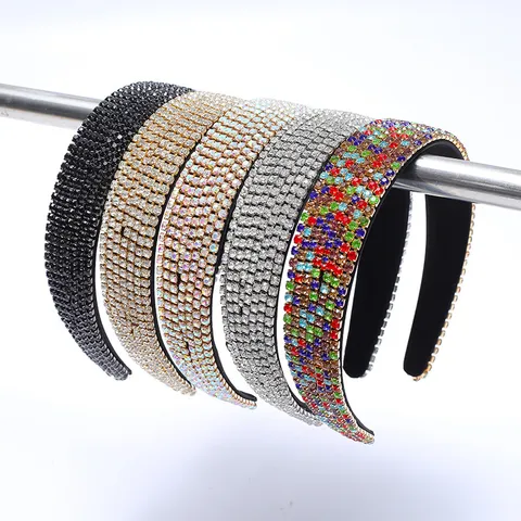 Serre-tête Baroque Rétro à Strass Larges Pour Femmes Bandeau de Cheveux Étincelant de Luxe Accessoire de Coiffure Mode Pour Mariage Fête