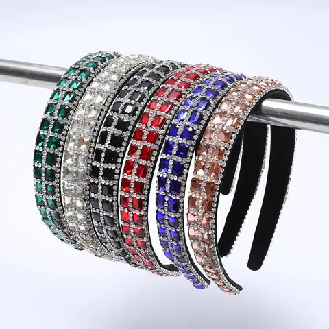 Baroque Vintage Double Row Square Rhinestone Headband Elegant Sparkly Gem Hair Accessories For Women Party Banquet Wedding Hairband