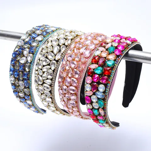 Heavy Rhinestone Wide Headband Fashion Crystal Glass Hair Hoop Versatile Bow Headpiece For Women Wedding Party Jewelry