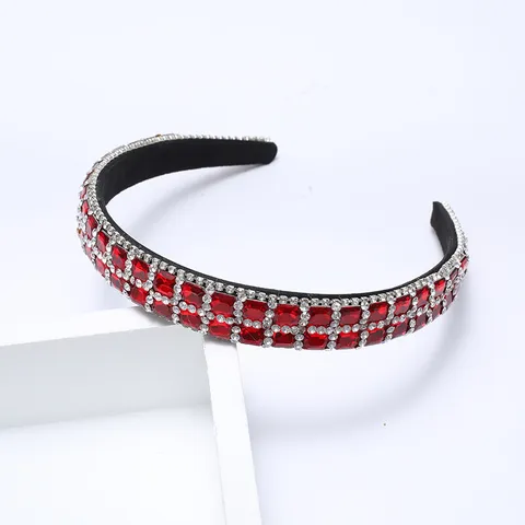 Baroque Vintage Double Row Square Rhinestone Headband Elegant Sparkly Gem Hair Accessories For Women Party Banquet Wedding Hairband