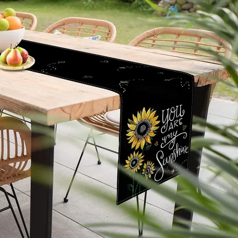 Camino de Mesa de Lino Girasol Cita en Inglés Mantel Tapete de Mesa de Comedor Decoración de Cocina