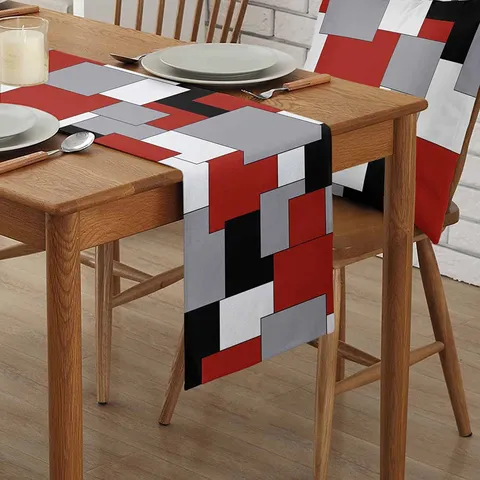 Camino de Mesa de Lino con Diseño Geométrico a Cuadros Rojo Negro Gris Blanco Mantel Alfombrilla de Mesa para Comedor Cocina Decoración