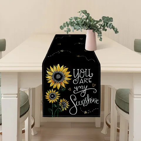 Camino de Mesa de Lino Girasol Cita en Inglés Mantel Tapete de Mesa de Comedor Decoración de Cocina