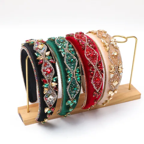 Baroque Rhinestone Velvet Padded Headband For Women Vintage Luxury Wide Sponge Hair Band Prom Party Hair Accessories