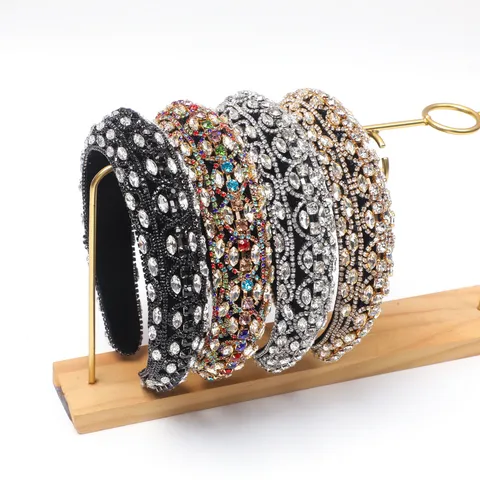 Luxus Strass Schwamm Stirnband Für Damen Heavy Craft Funkelnd Gepolstert Breitkrempig Haarband Mode Elegant Täglich Party Haarschmuck
