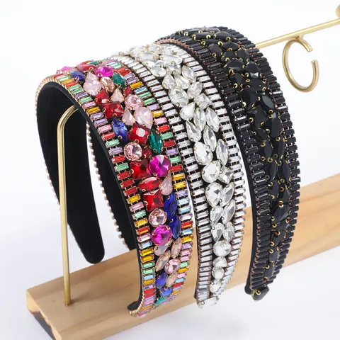 Barock Breiter Strass Haarreif Elegant Bunter Künstlicher Kristall Haarreifen Schwere Handwerkskunst Bankett Kopfschmuck