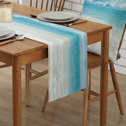 Camino de Mesa de Ola de Playa de Verano Estilo Nórdico Poliéster Impreso Digitalmente Mantel para Decoración de Comedor