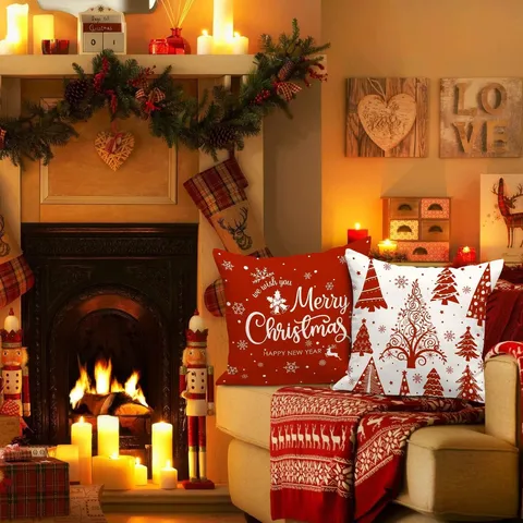 Funda de Cojín Navideña Copo de Nieve Árbol Lino Funda de Almohada Decorativa para Sofá Silla Decoración del Hogar