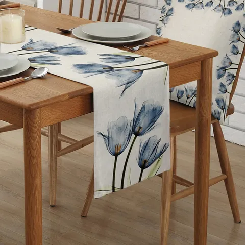 Camino de Mesa de Lino con Flor de Tulipán Moderno Minimalista Mantel Floral Comedor Decoración del Hogar Camino de Mesa