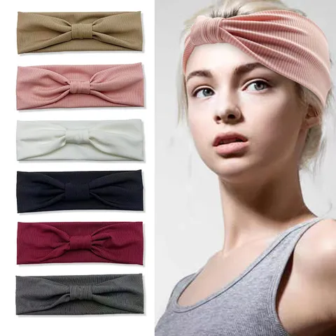 Fascia Per Capelli Con Fiocco A Righe A Costine Semplice Per Donna Yoga Fascia Elastica Antisudore Stile Boho Accessorio Per Capelli Sport