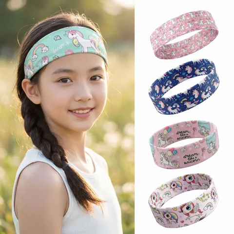 Fascia per Capelli Stampata con Unicorno Cartone Animato Arcobaleno per Ragazze Donna Fascia Elastica Antisudore per Lavaggio Viso Trucco Yoga Corsa Fitness