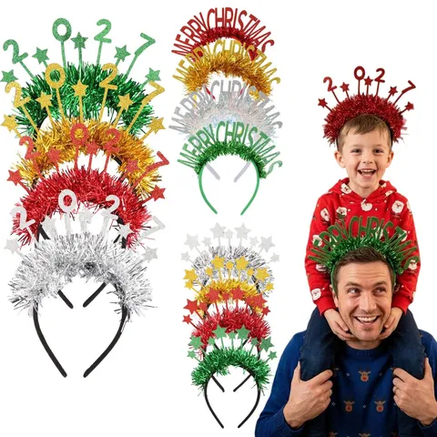 Frohe Weihnachten 2027 Frohes Neues Jahr Stirnband Stern Lametta Glitzer Kopfschmuck Festliche Party Dekoration Haarschmuck Für Damen Kinder