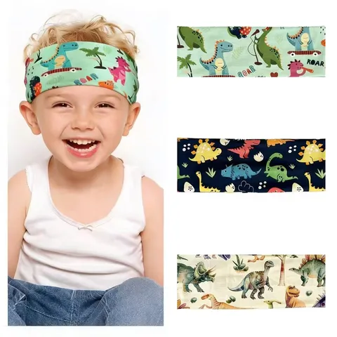 Fascia per Capelli Bambini Cartone Animato Dinosauro Stampata Elastica Sportiva Assorbi Sudore per Ragazzi Ragazze Accessori Capelli