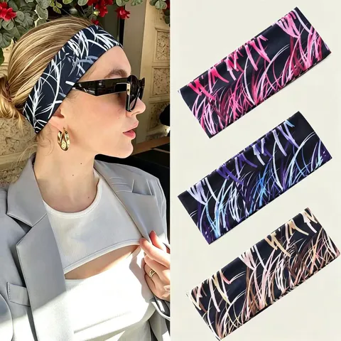 Fascia per Capelli a Tesa Larga da Donna Fascia Elastica per Sudore per Sport Yoga Fascia per Capelli Stampata Boho Copricapo Moda Accessori per Capelli