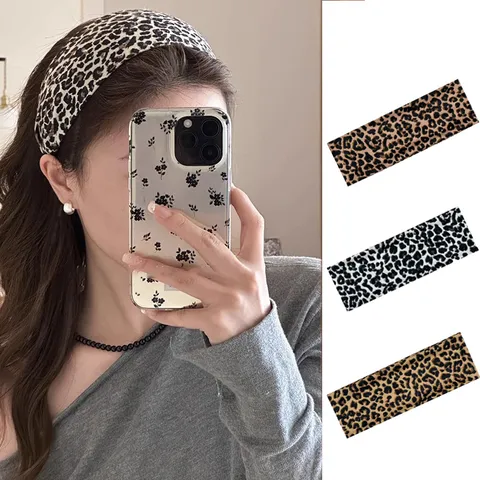 Fascia Sportiva Leopardata Retrò Coreana Fascia Elastica Larga per Capelli da Donna per Lavaggio Viso Yoga Accessori per Capelli Moda